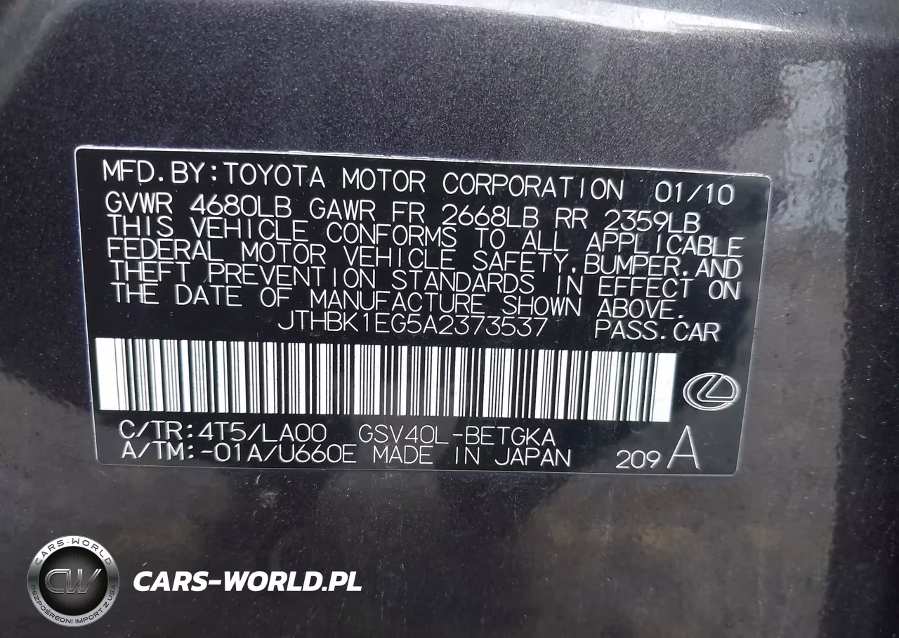 2010 Lexus Es 350 VIN:JTHBK1EG5A2373537 - 9