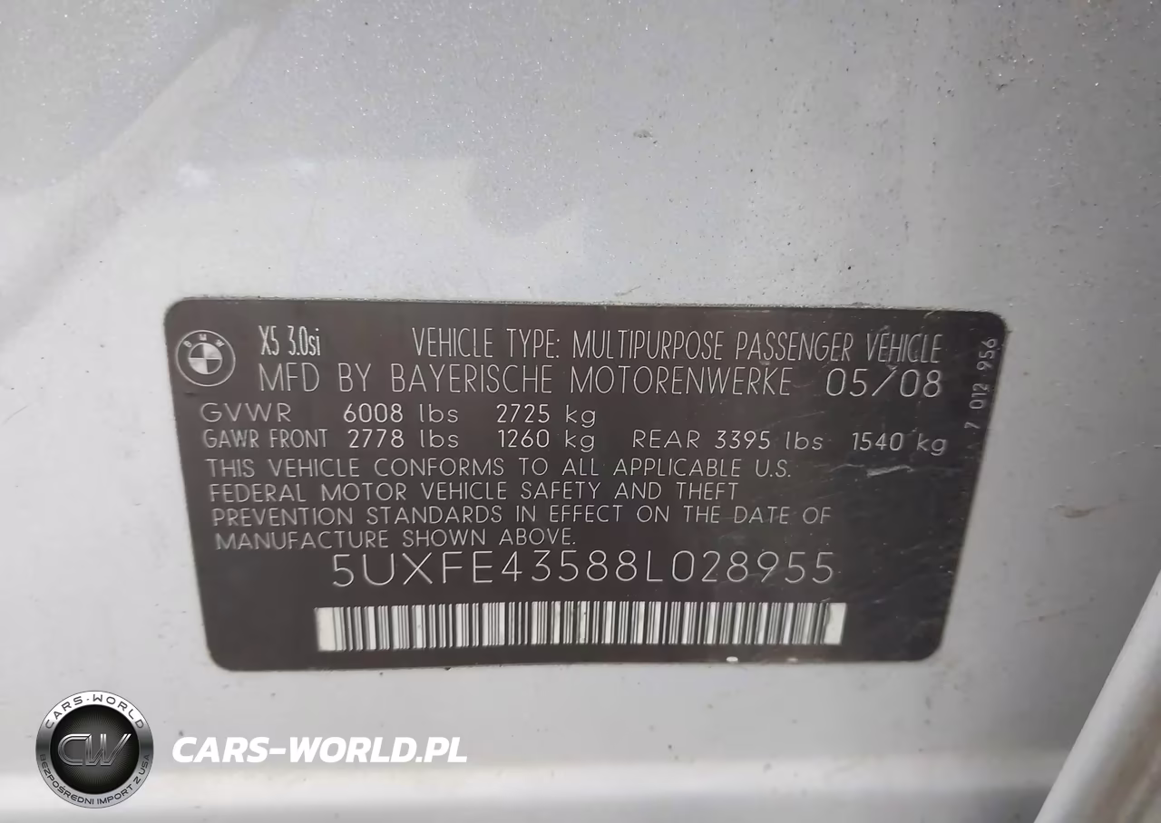 2008 BMW X5 3.0Si VIN:5UXFE43588L028955 - 9