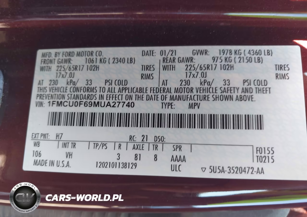 2021 Ford Escape S VIN:1FMCU0F69MUA27740 - 9