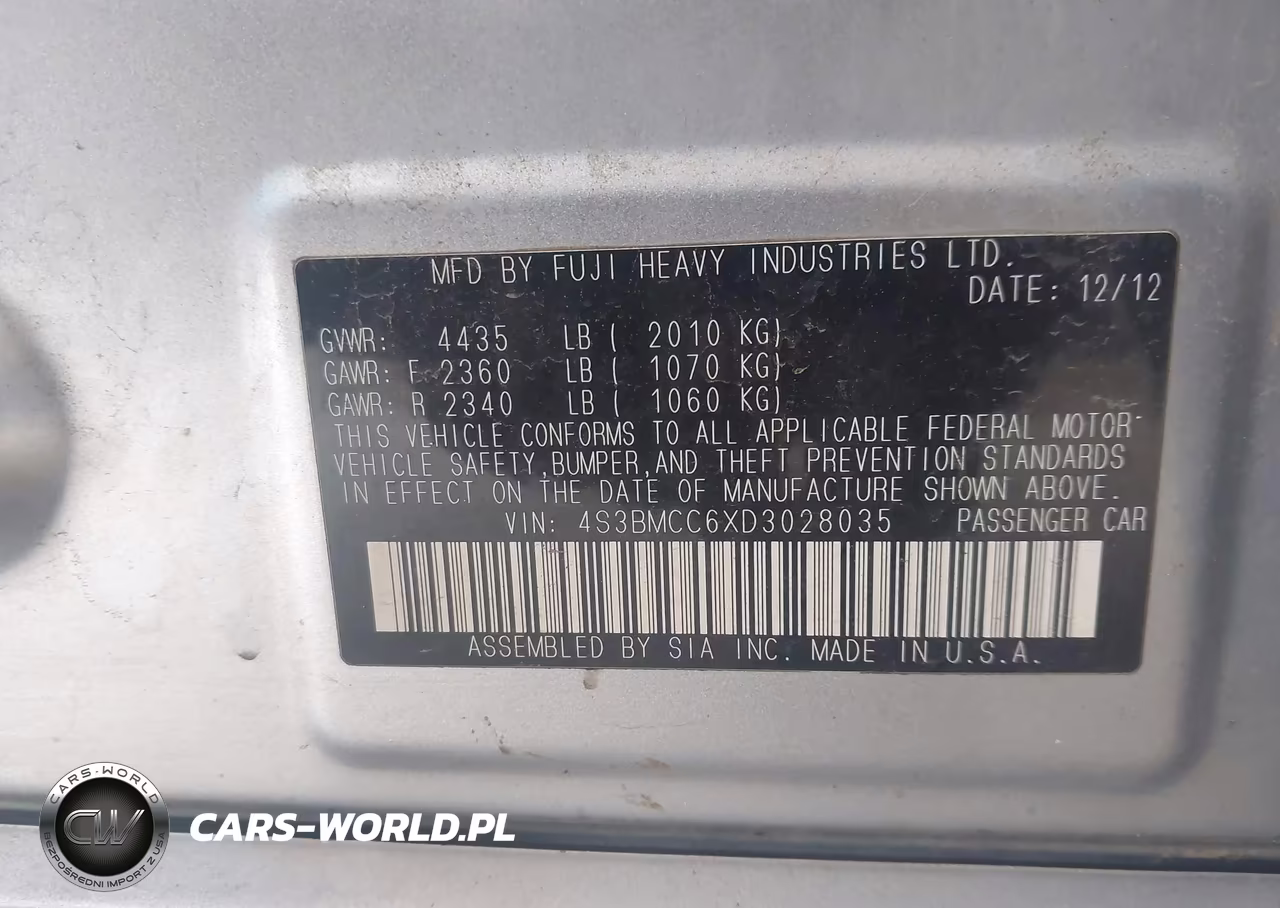 2013 Subaru Legacy 2.5I Premium VIN:4S3BMCC6XD3028035 - 9
