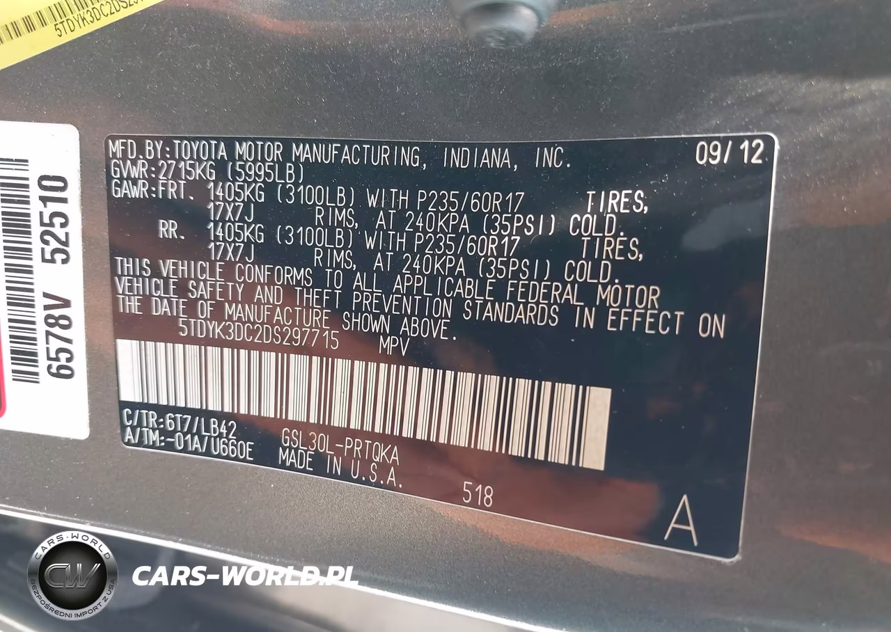 2013 Toyota Sienna Xle V6 8 Passenger VIN:5TDYK3DC2DS297715 - 9