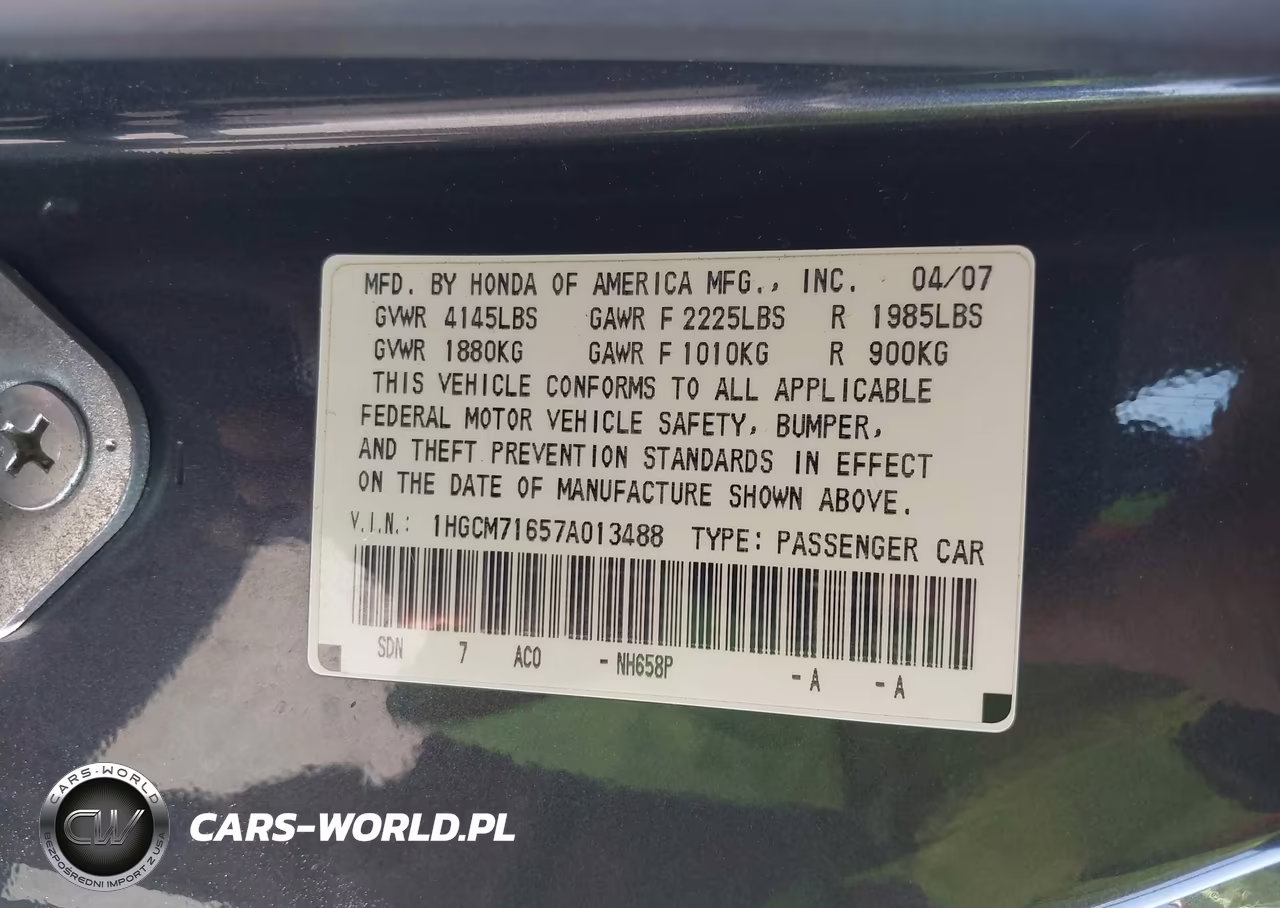 2007 Honda Accord 2.4 Ex VIN:1HGCM71657A013488 - 9