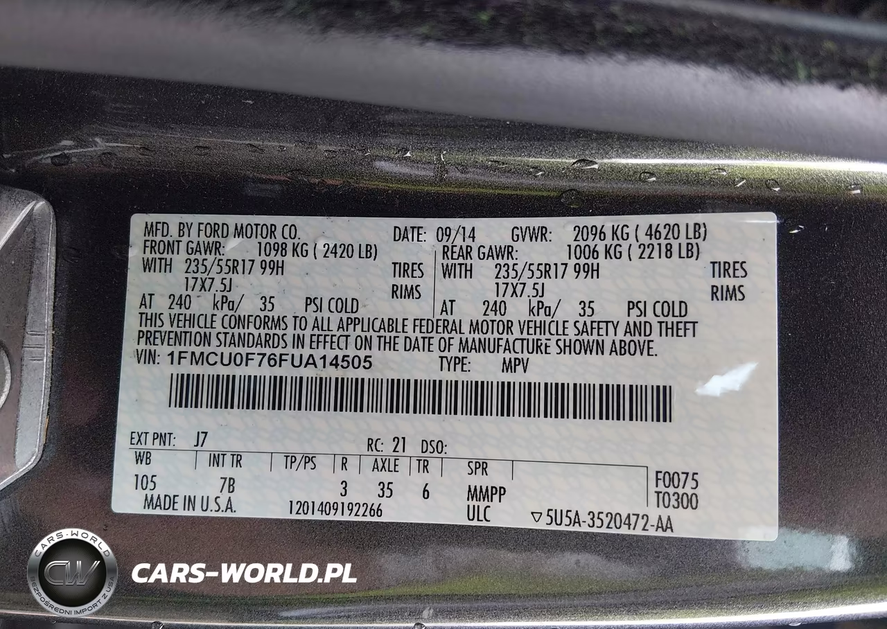 2015 Ford Escape S VIN:1FMCU0F76FUA14505 - 9