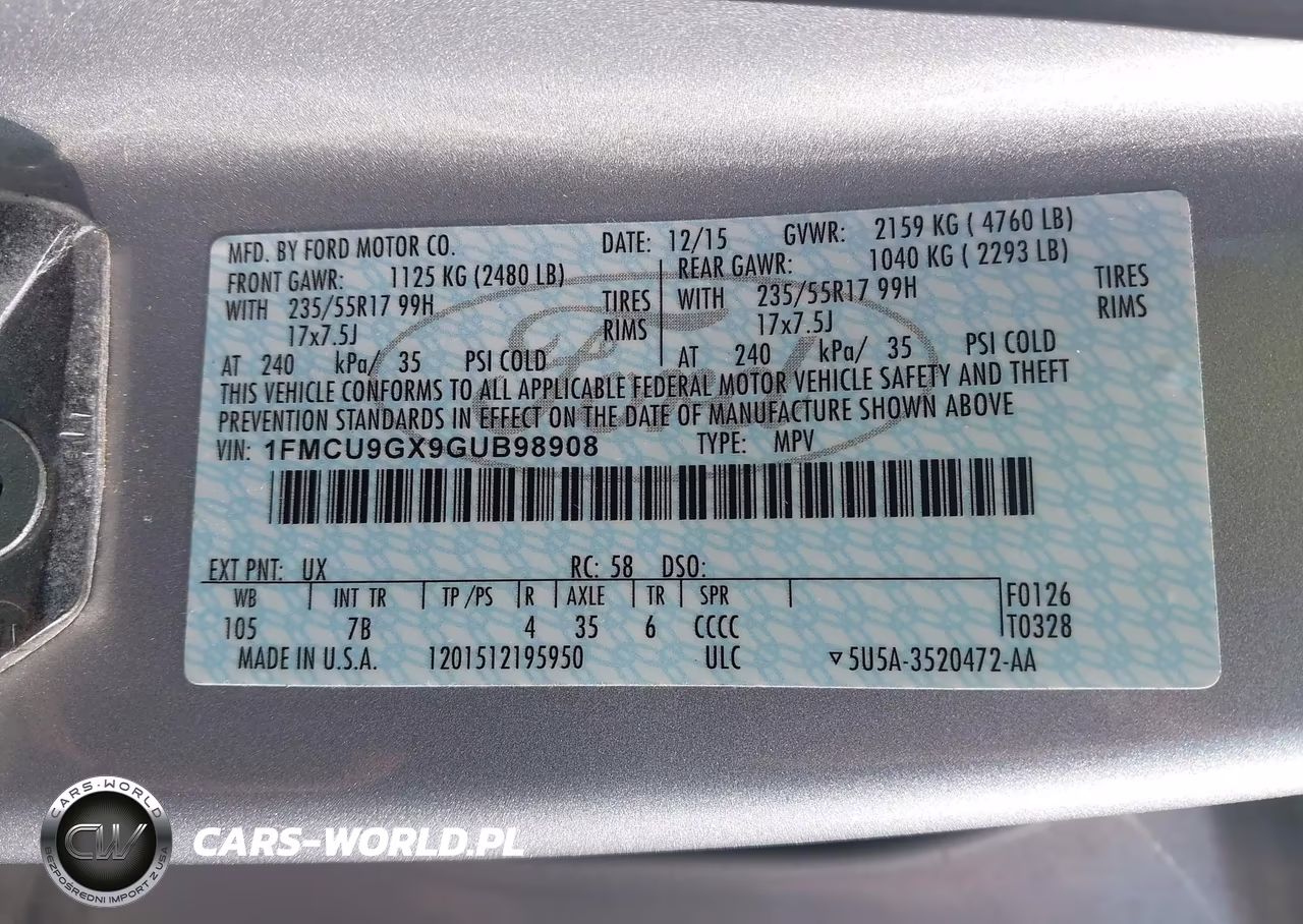 2016 Ford Escape Se VIN:1FMCU9GX9GUB98908 - 9