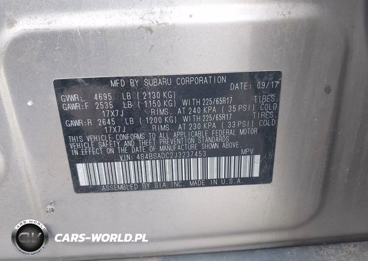2018 Subaru Outback 2.5I Premium VIN:4S4BSADC2J3237453 - 9