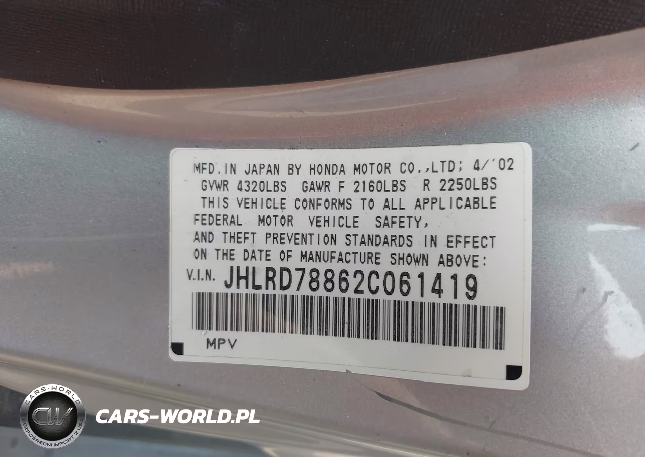 2002 Honda Cr-V Ex VIN:JHLRD78862C061419 - 9
