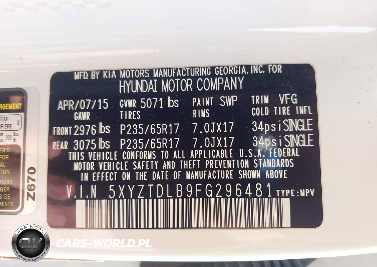 2015 Hyundai Santa Fe Sport 2.4L VIN:5XYZTDLB9FG296481 - 9