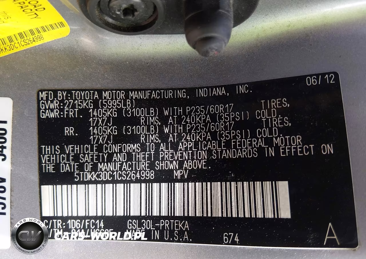 2012 Toyota Sienna Le V6 8 Passenger VIN:5TDKK3DC1CS264998 - 9