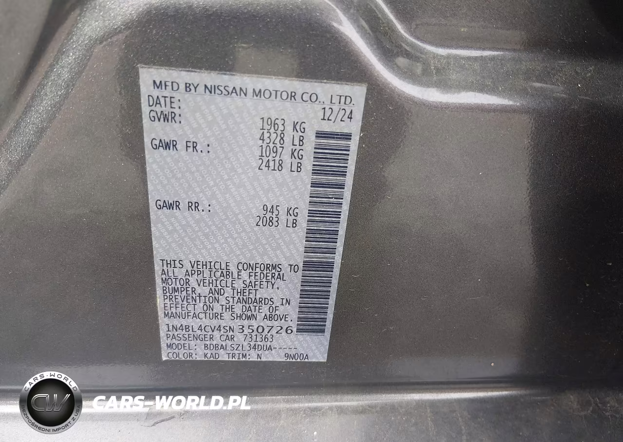 2025 Nissan Altima Sr Fwd VIN:1N4BL4CV4SN350726 - 9
