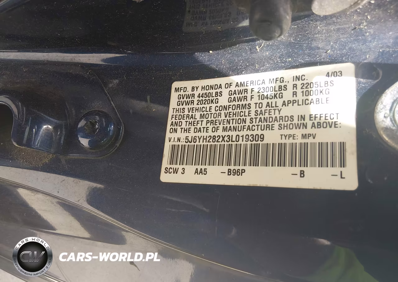 2003 Honda Element Dx VIN:5J6YH282X3L019309 - 9