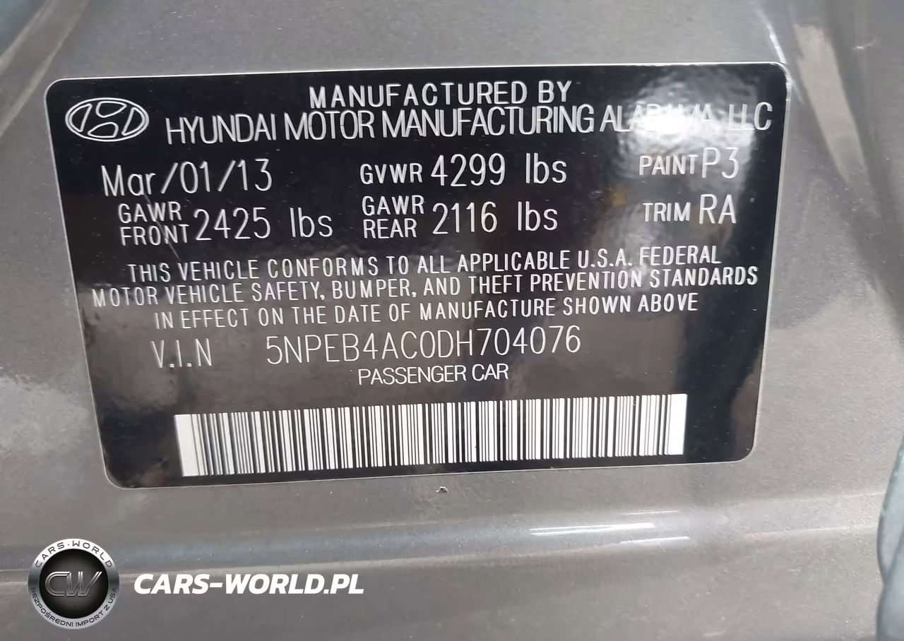 2013 Hyundai Sonata Gls VIN:5NPEB4AC0DH704076 - 9