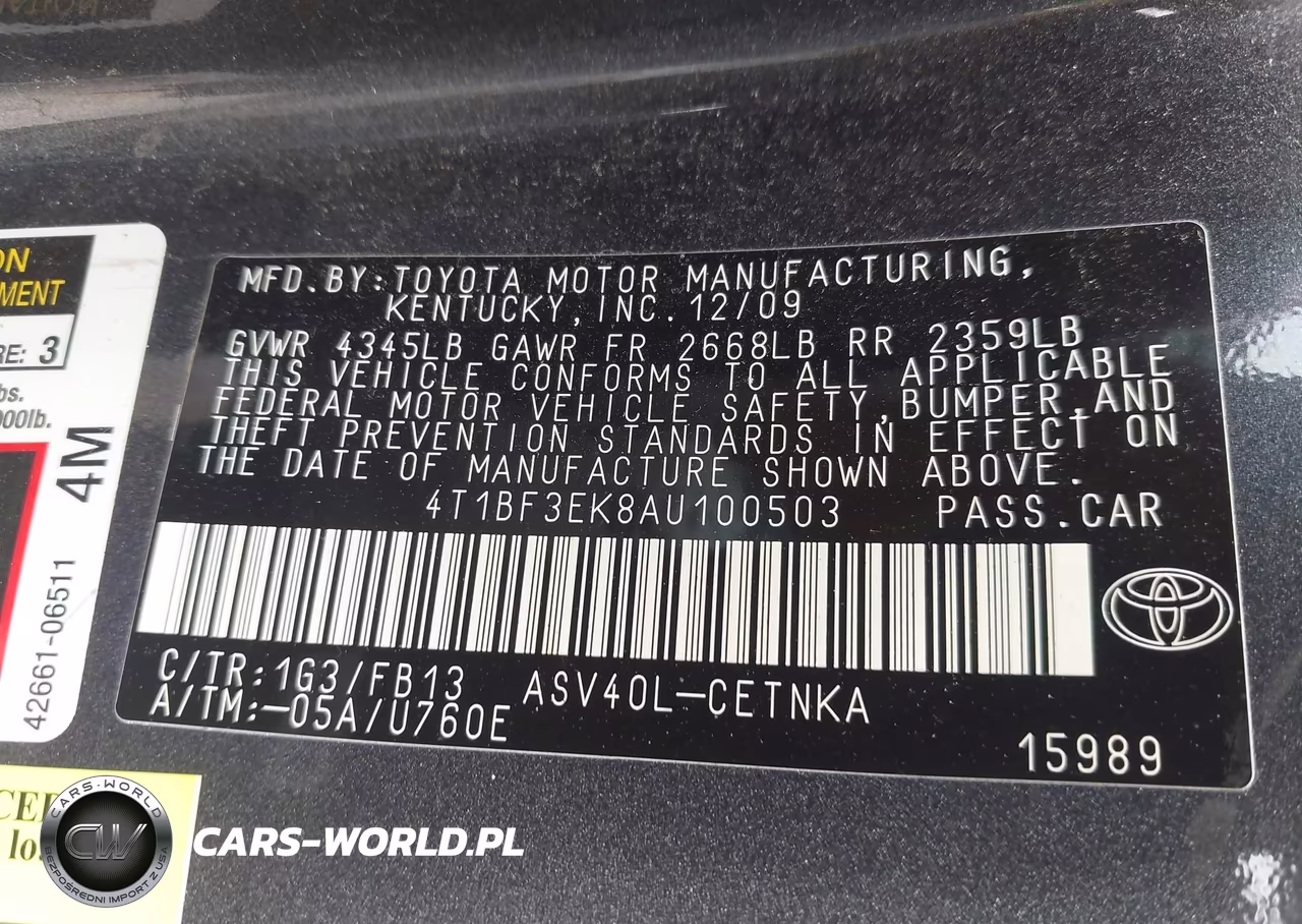 2010 Toyota Camry Le VIN:4T1BF3EK8AU100503 - 9
