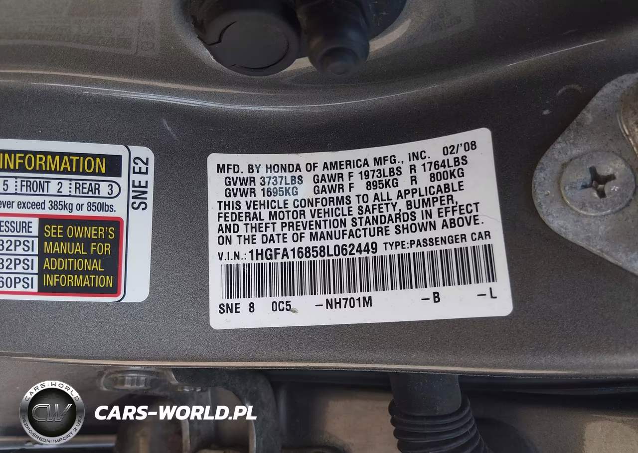 2008 Honda Civic Ex VIN:1HGFA16858L062449 - 9