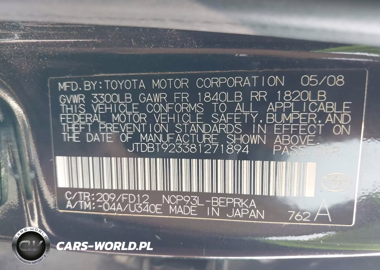 2008 Toyota Yaris VIN:JTDBT923381271894 - 9