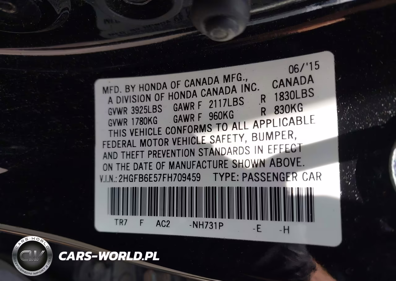 2015 Honda Civic Si VIN:2HGFB6E57FH709459 - 9