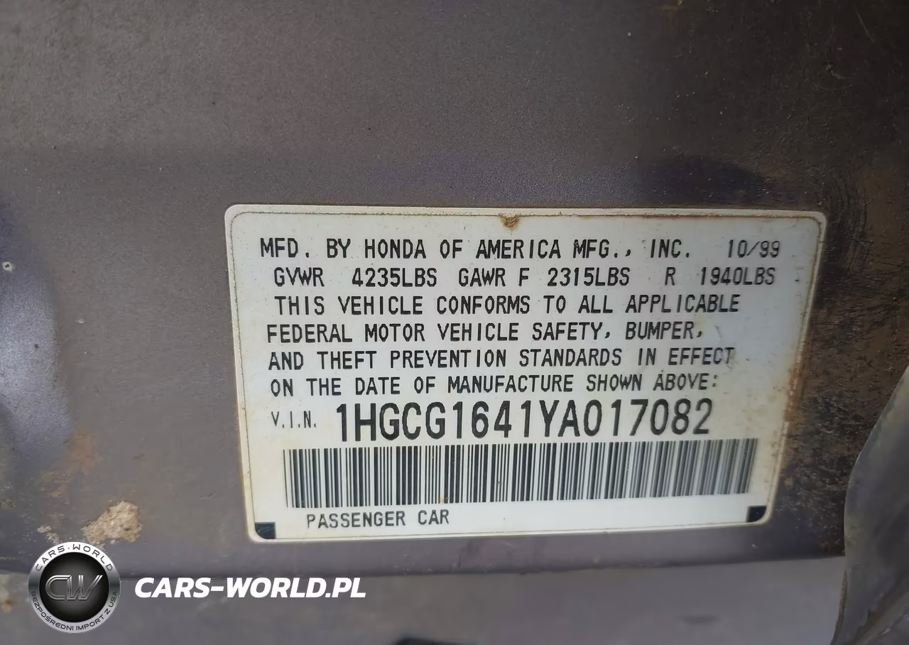 2000 Honda Accord 3.0 Lx VIN:1HGCG1641YA017082 - 9