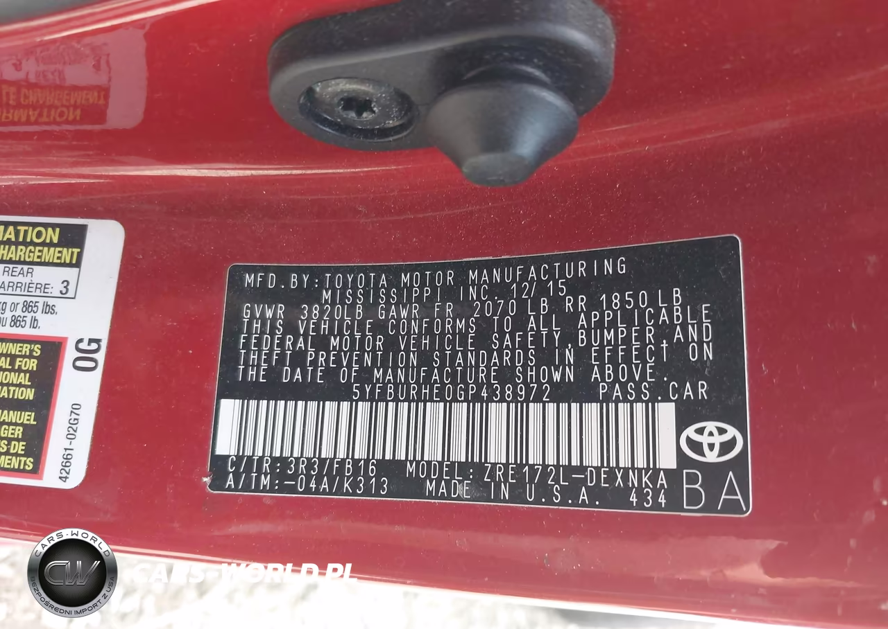 2016 Toyota Corolla Le VIN:5YFBURHE0GP438972 - 9