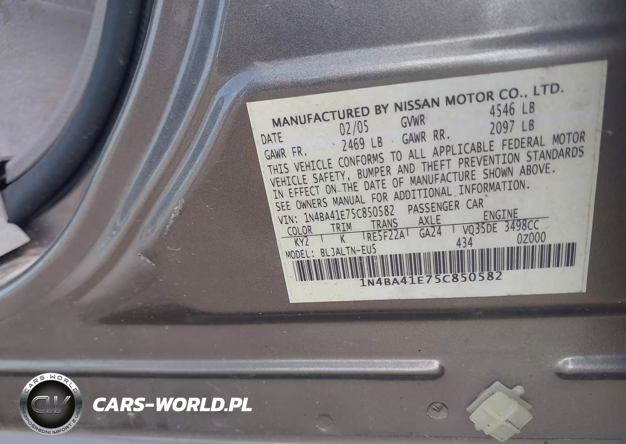 2005 Nissan Maxima 3.5 Se VIN:1N4BA41E75C850582 - 9