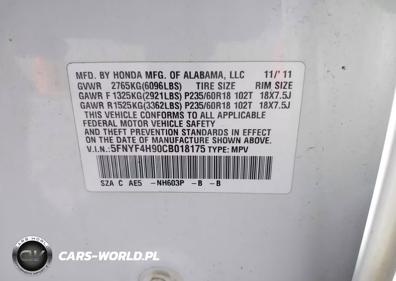 2012 Honda Pilot Touring VIN:5FNYF4H90CB018175 - 9