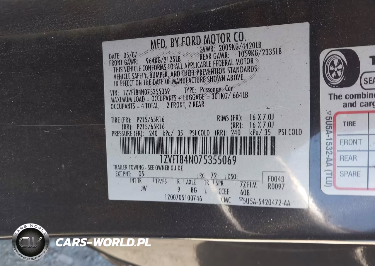 2007 Ford Mustang V6 Deluxe-V6 Premium VIN:1ZVFT84N075355069 - 9