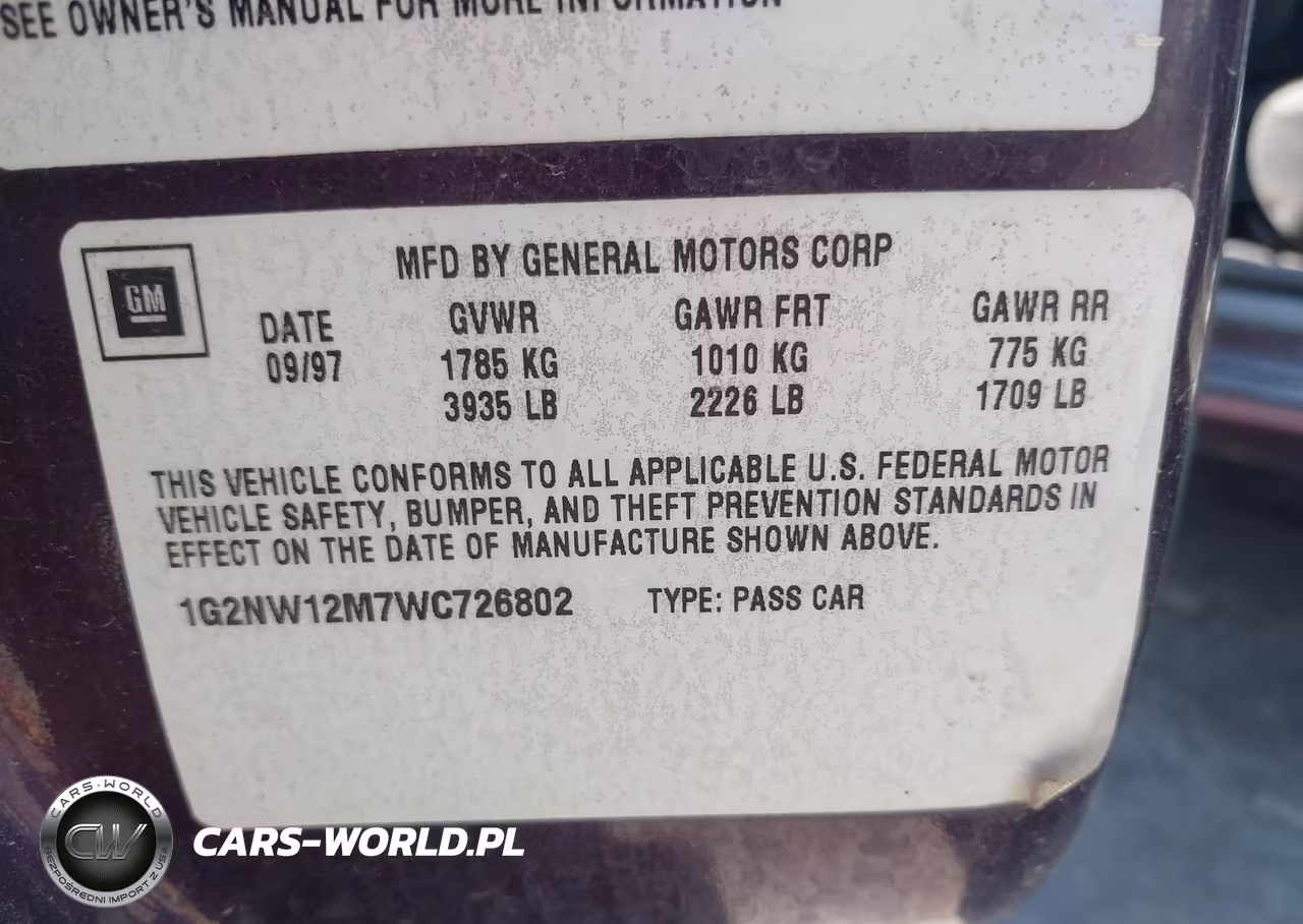 1998 Pontiac Grand Am Gt VIN:1G2NW12M7WC726802 - 9