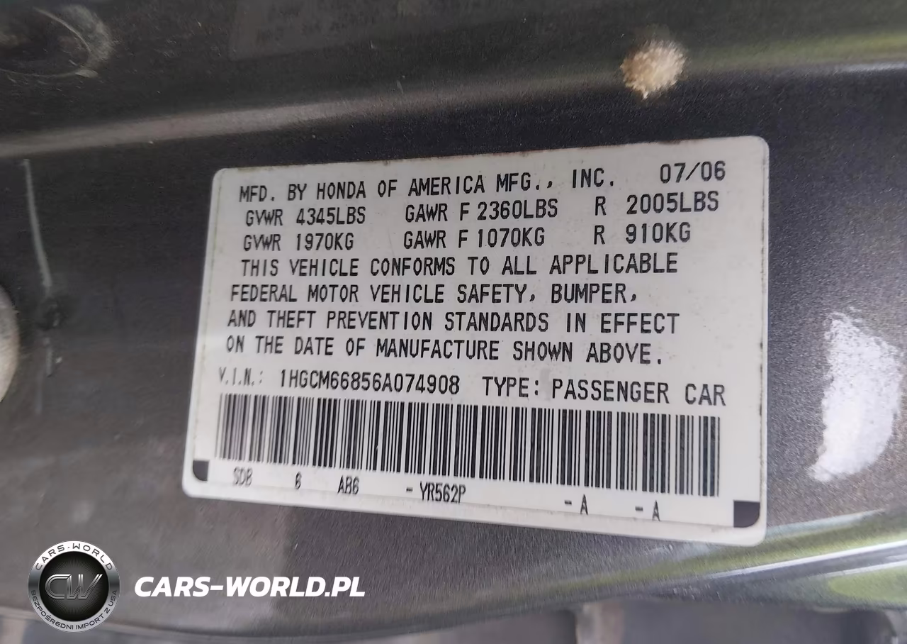 2006 Honda Accord 3.0 Ex VIN:1HGCM66856A074908 - 9