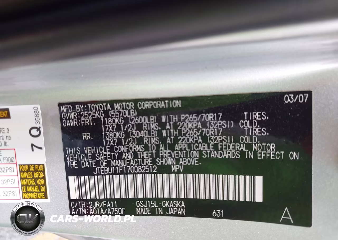 2007 Toyota Fj Cruiser VIN:JTEBU11F170082512 - 9