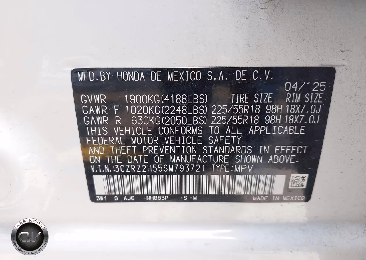 2025 Honda Hr-V Awd Sport VIN:3CZRZ2H55SM793721 - 9