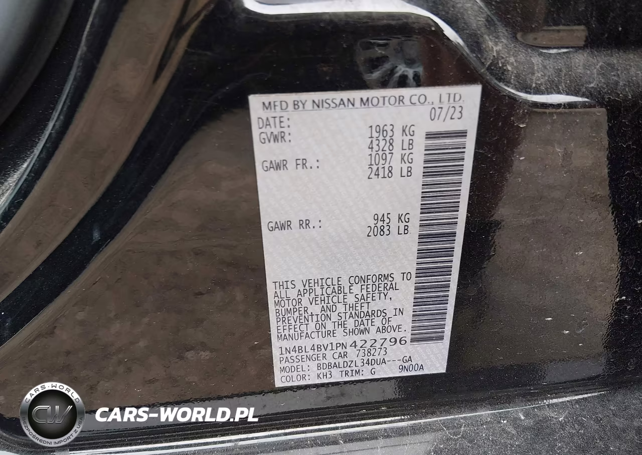 2023 Nissan Altima S Fwd VIN:1N4BL4BV1PN422796 - 9
