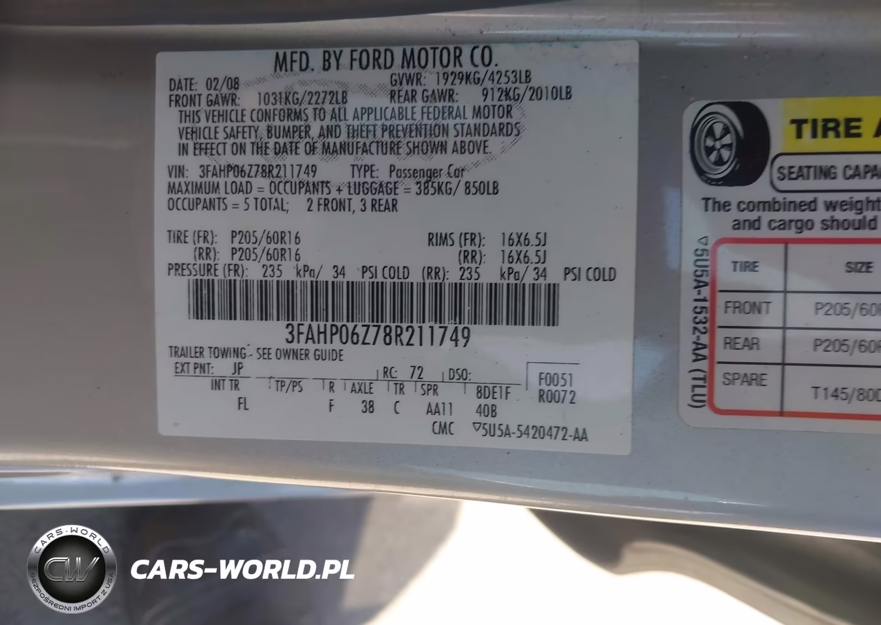 2008 Ford Fusion S VIN:3FAHP06Z78R211749 - 9