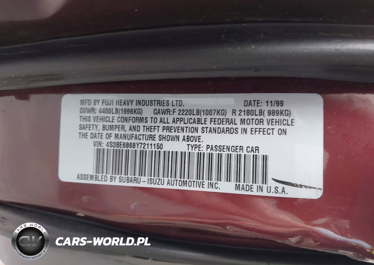 2000 Subaru Outback Limited VIN:4S3BE6868Y7211150 - 9