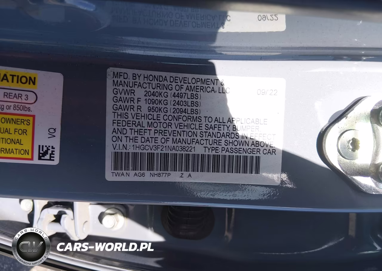 2022 Honda Accord Hybrid Sport VIN:1HGCV3F21NA038221 - 9