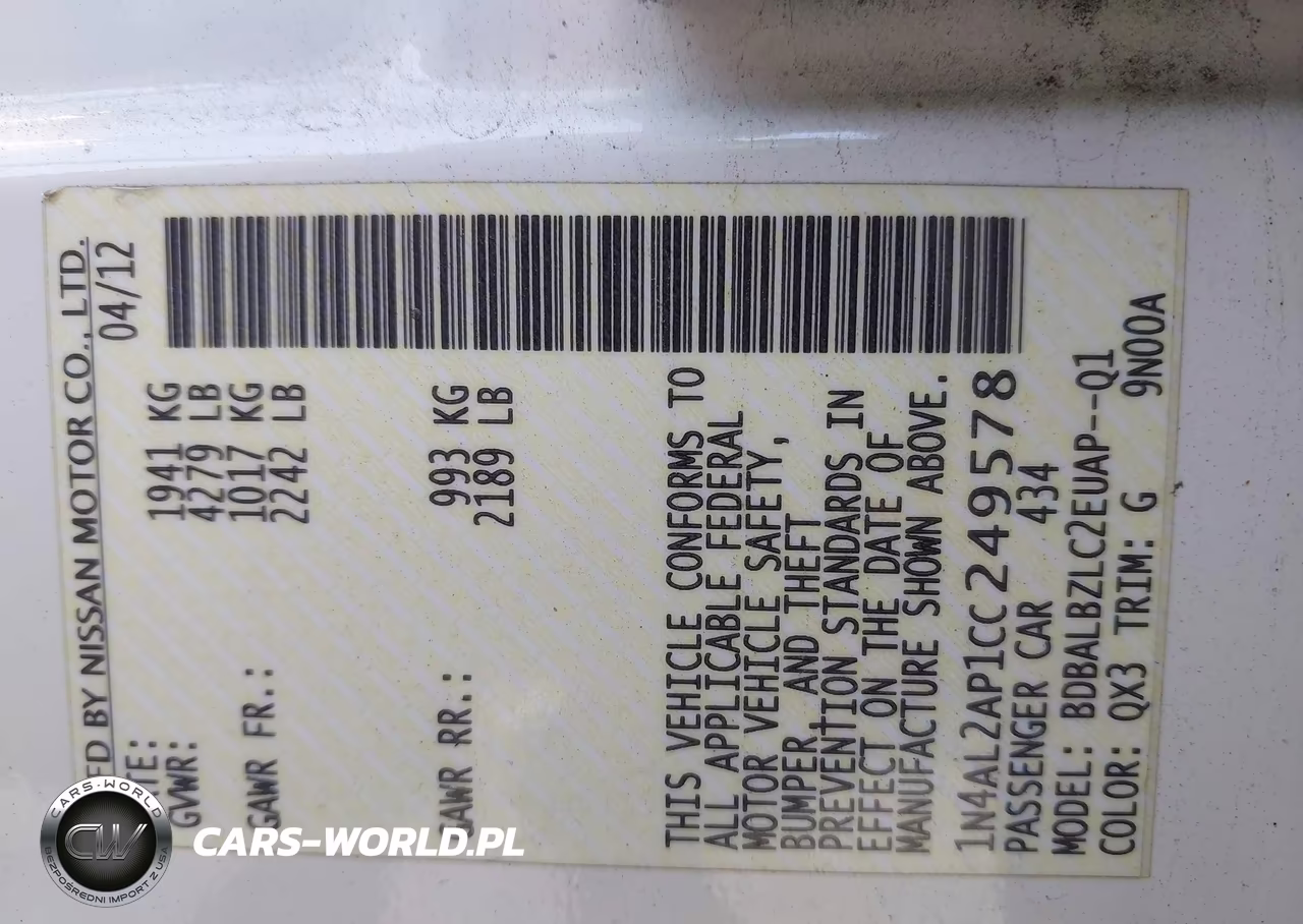 2012 Nissan Altima 2.5 S VIN:1N4AL2AP1CC249578 - 9
