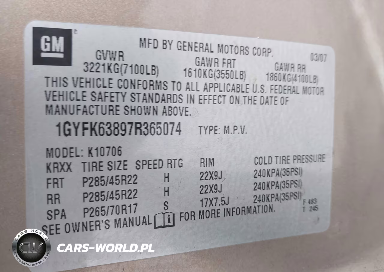 2007 Cadillac Escalade VIN:1GYFK63897R365074 - 9