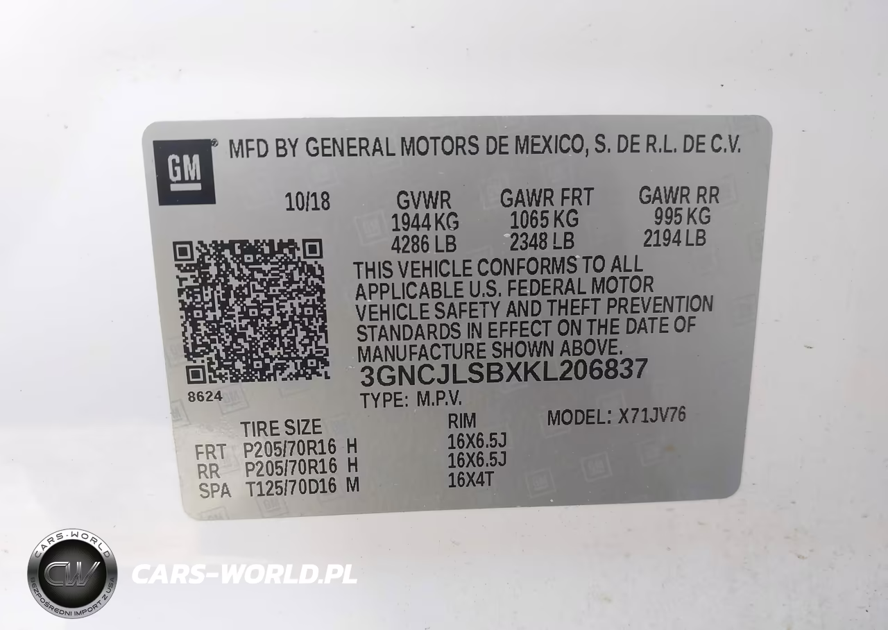 2019 Chevrolet Trax Lt VIN:3GNCJLSBXKL206837 - 9