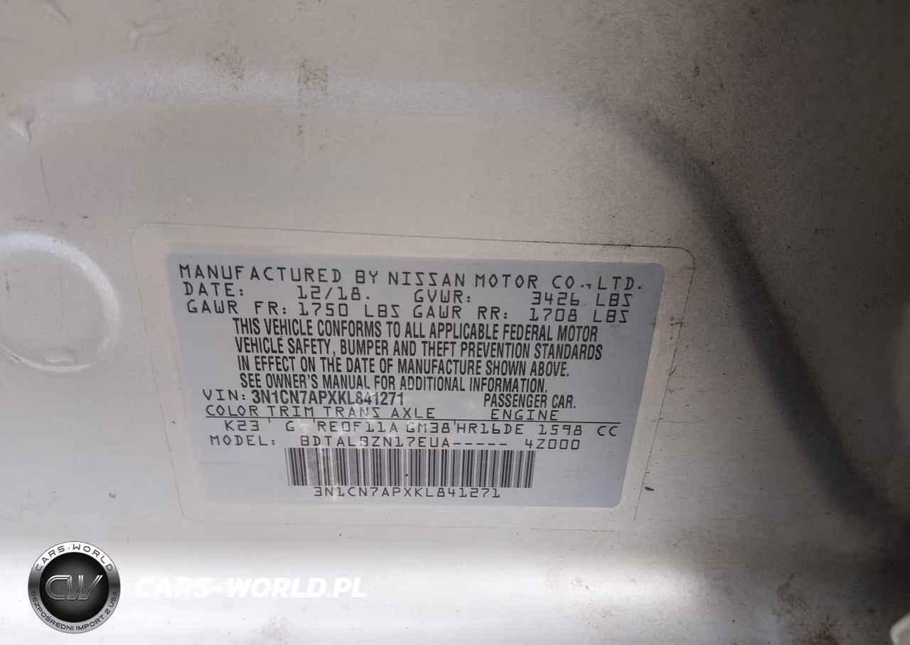 2019 Nissan Versa 1.6 Sv VIN:3N1CN7APXKL841271 - 9