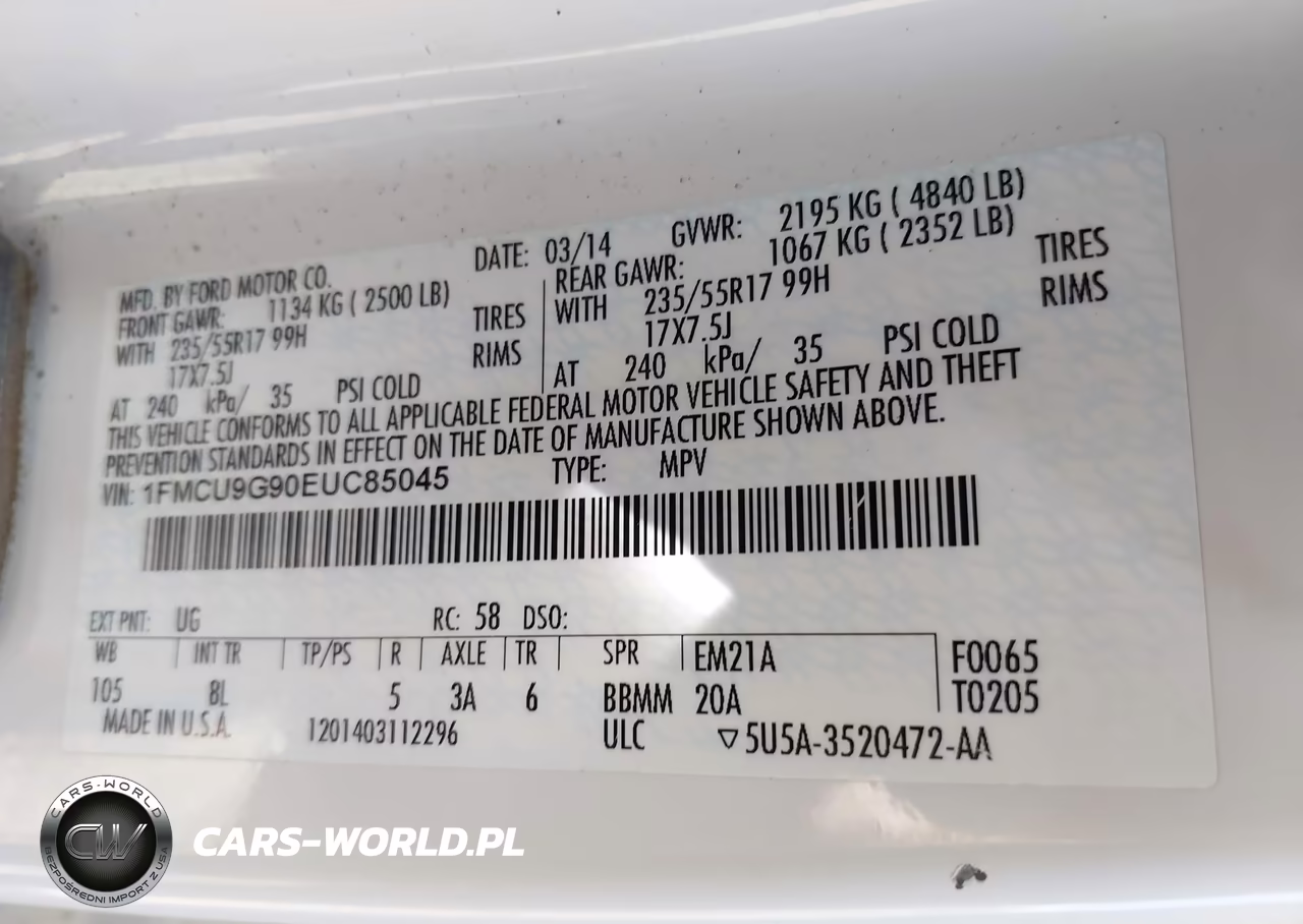 2014 Ford Escape Se VIN:1FMCU9G90EUC85045 - 9