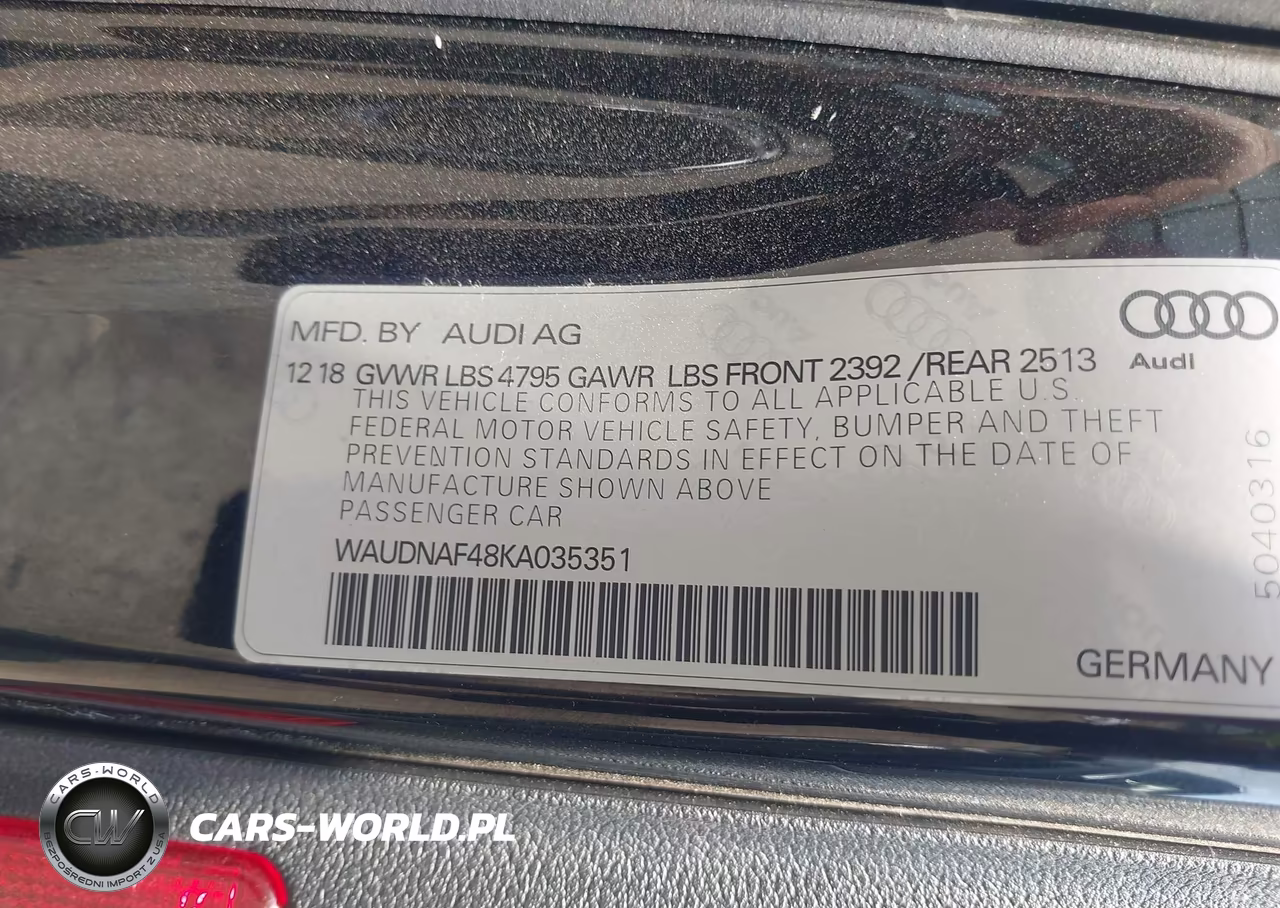2019 Audi A4 45 Premium VIN:WAUDNAF48KA035351 - 9
