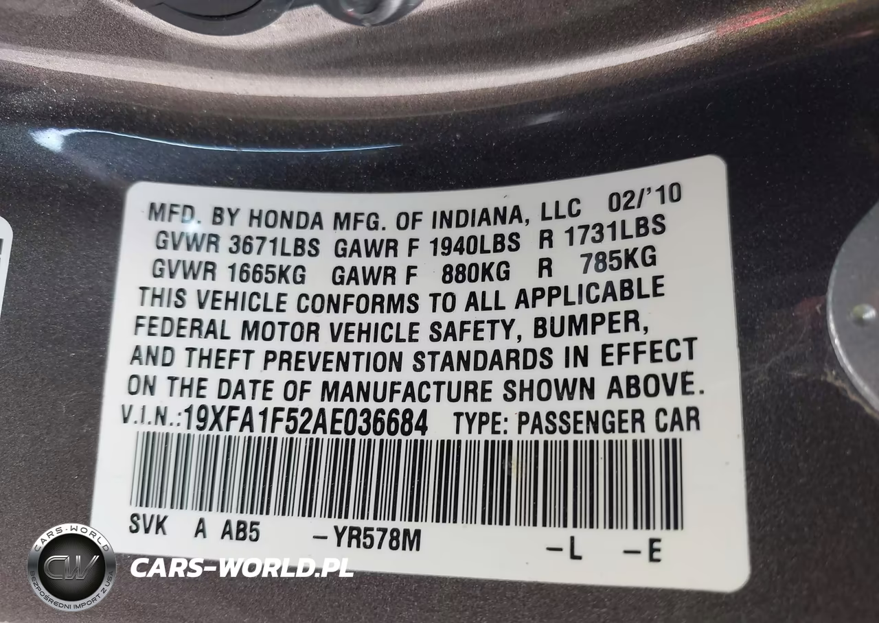2010 Honda Civic Lx VIN:19XFA1F52AE036684 - 9