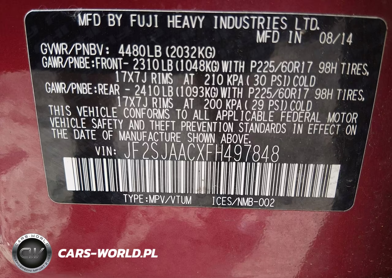 2015 Subaru Forester 2.5I VIN:JF2SJAACXFH497848 - 9