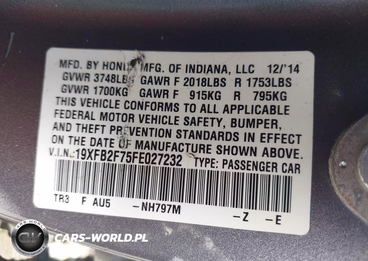 2015 Honda Civic Se VIN:19XFB2F75FE027232 - 9