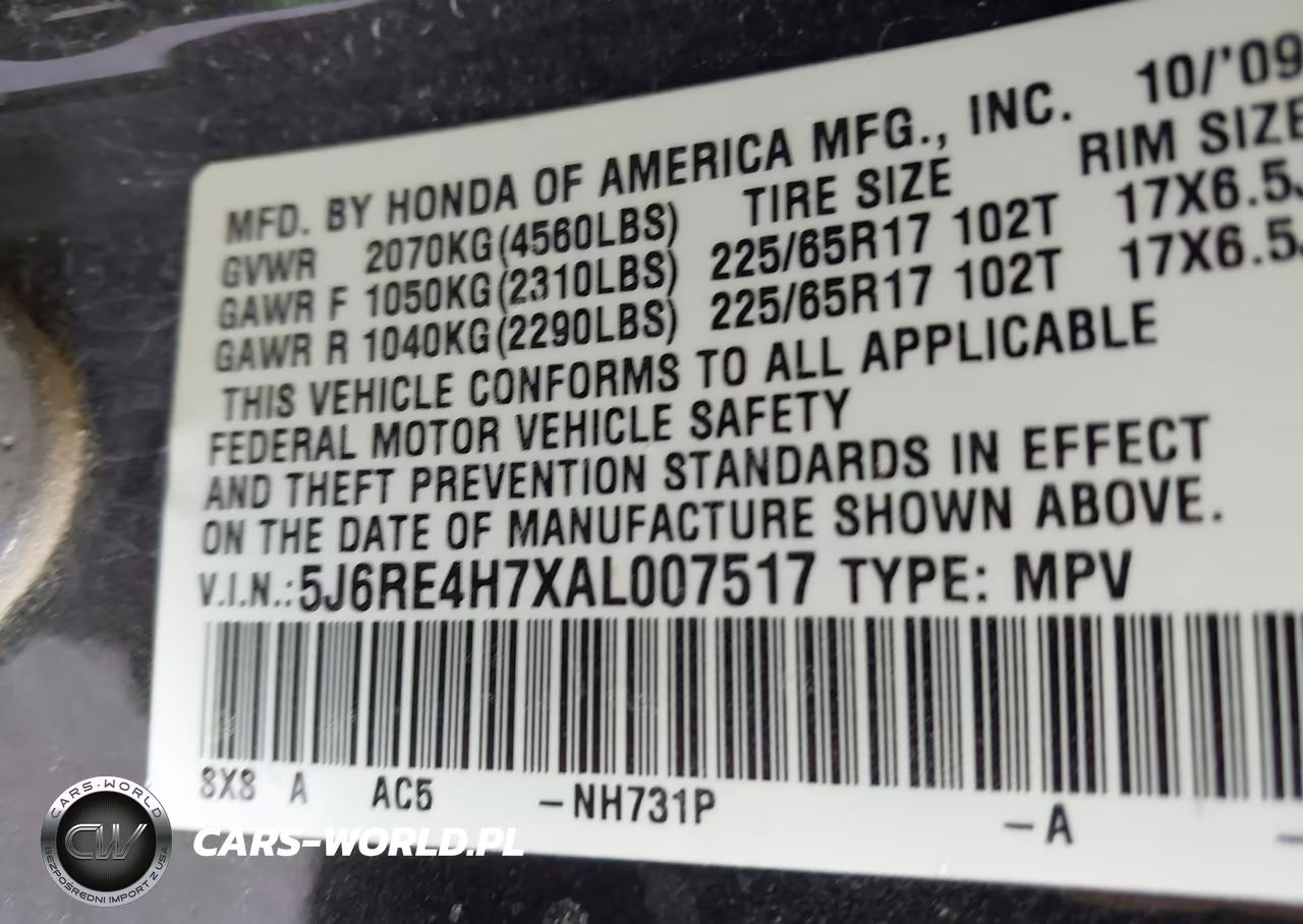 2010 Honda Cr-V Ex-L VIN:5J6RE4H7XAL007517 - 9
