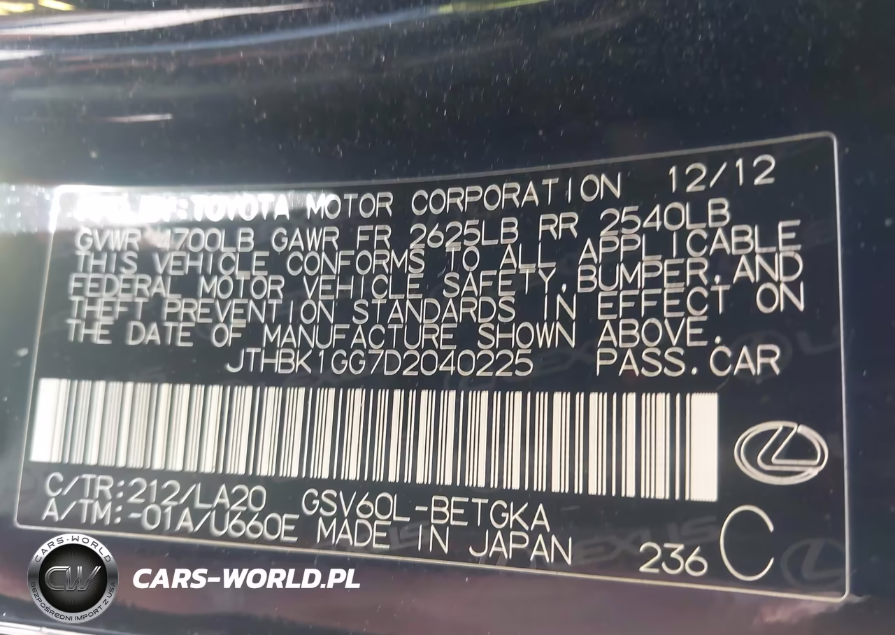 2013 Lexus Es 350 VIN:JTHBK1GG7D2040225 - 9