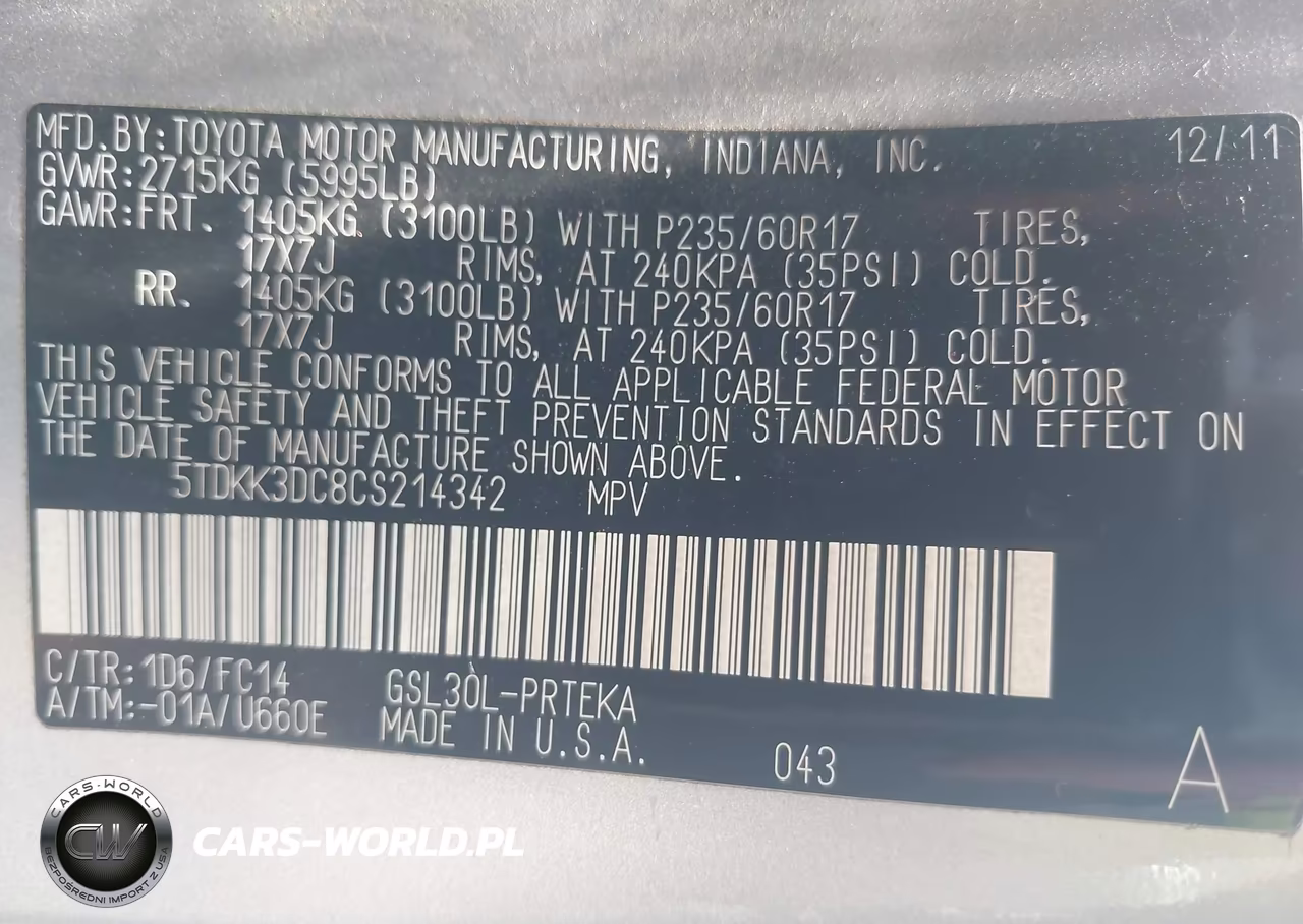 2012 Toyota Sienna Le V6 8 Passenger VIN:5TDKK3DC8CS214342 - 9