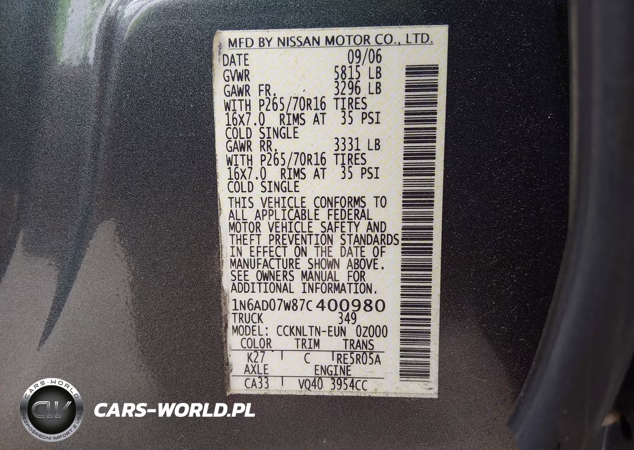 2007 Nissan Frontier Se VIN:1N6AD07W87C400980 - 9