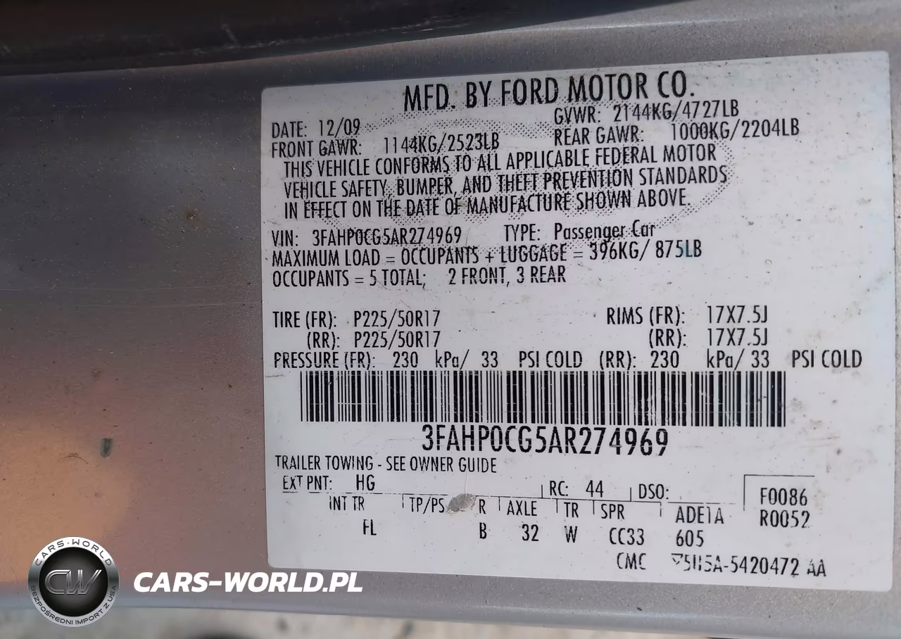FORD FUSION SEL VIN:3FAHP0CG5AR274969 - 9