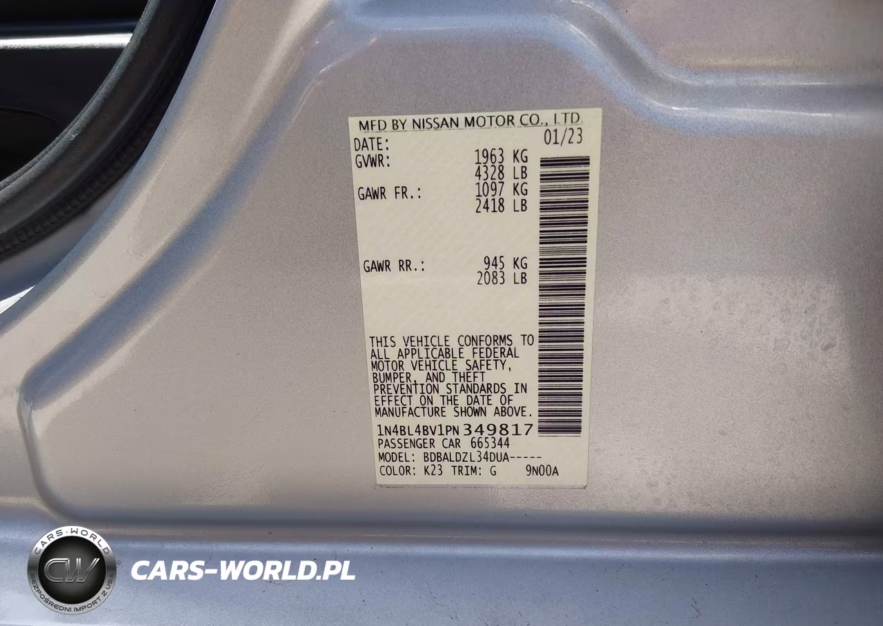 2023 Nissan Altima S Fwd VIN:1N4BL4BV1PN349817 - 9