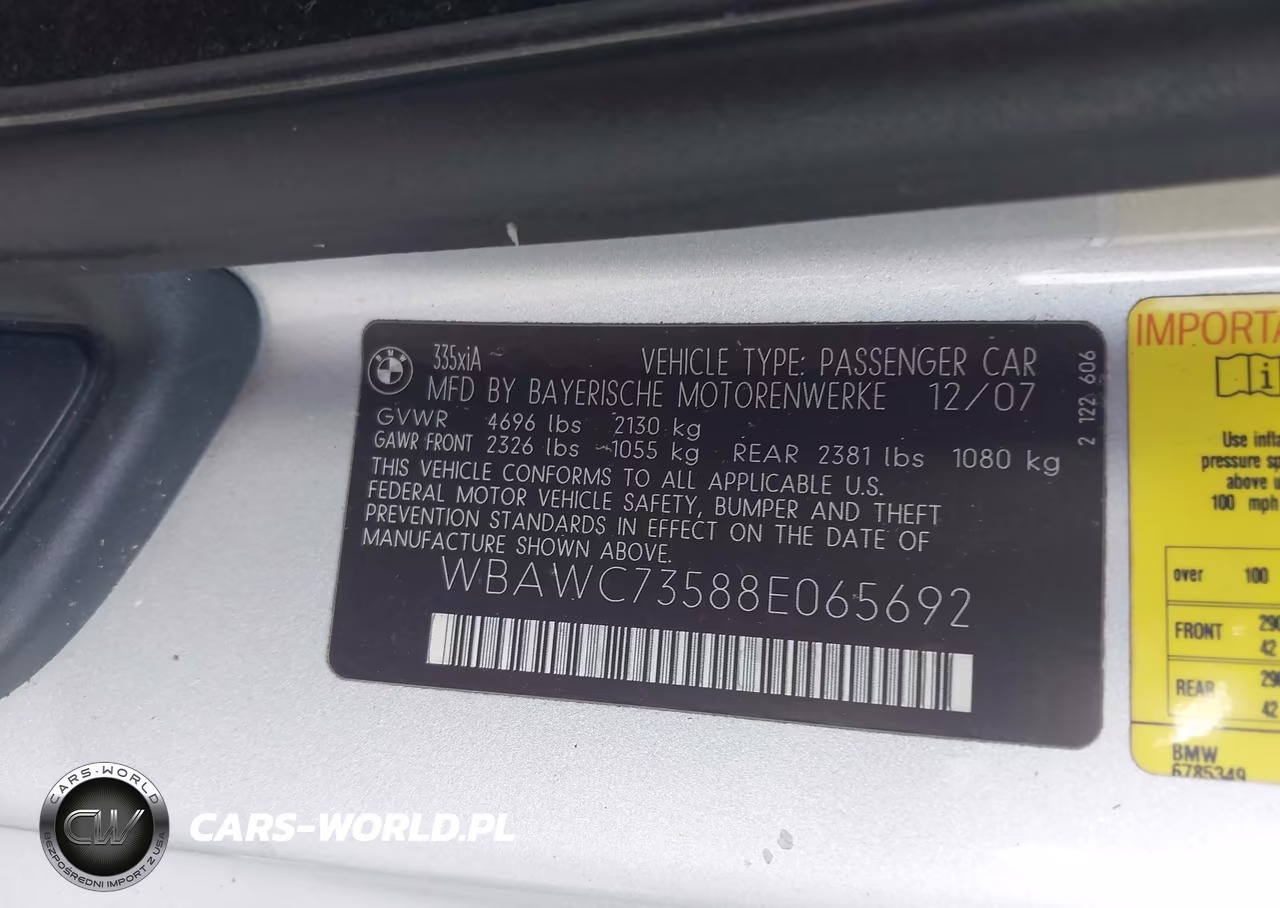 2008 BMW 335Xi VIN:WBAWC73588E065692 - 9