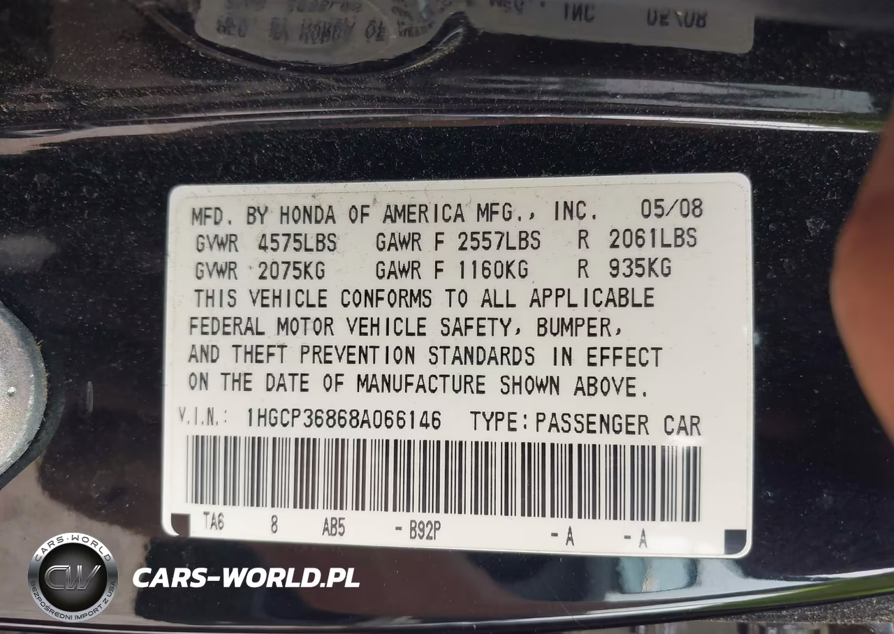 2008 Honda Accord 3.5 Ex-L VIN:1HGCP36868A066146 - 9