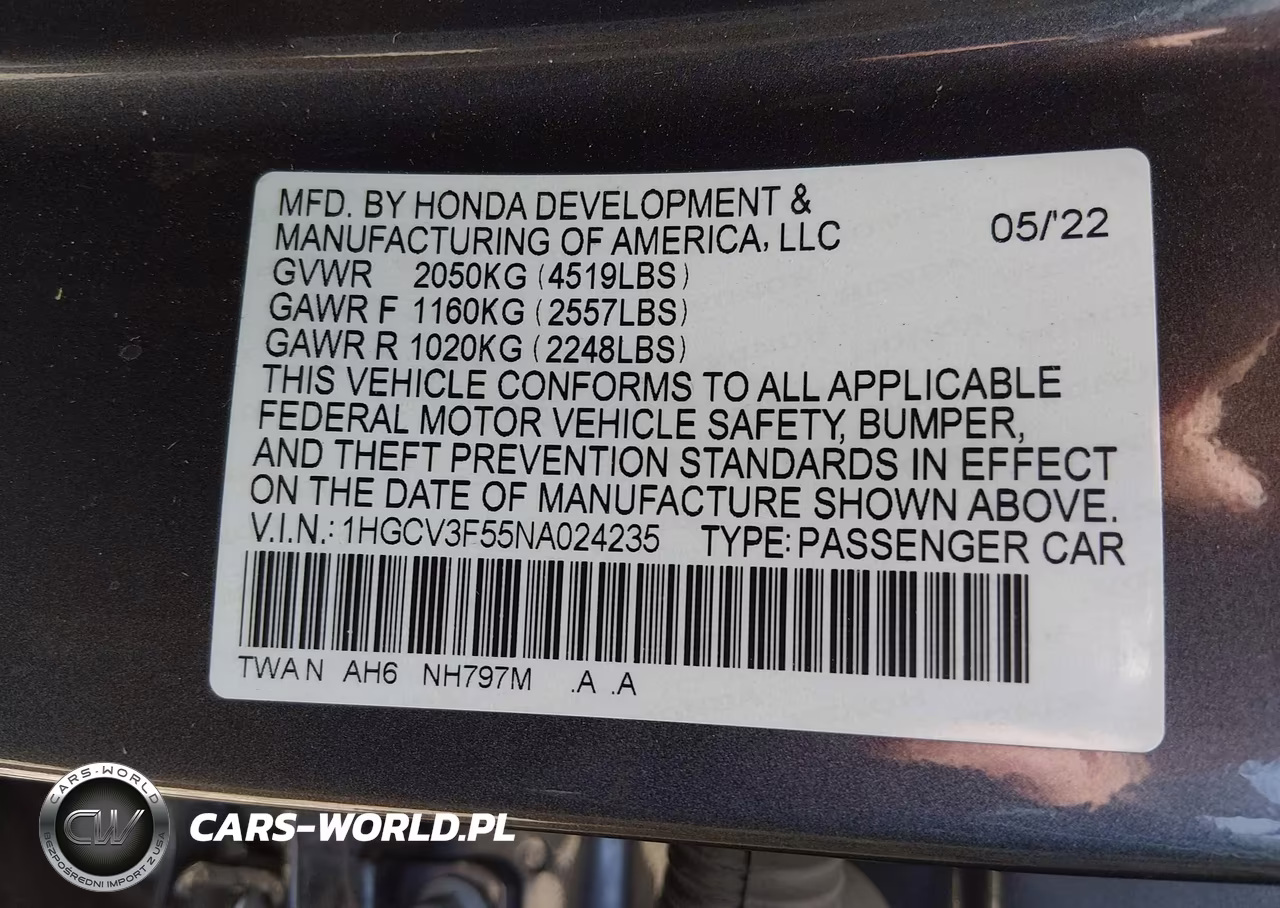 2022 Honda Accord Hybrid Ex-L VIN:1HGCV3F55NA024235 - 9